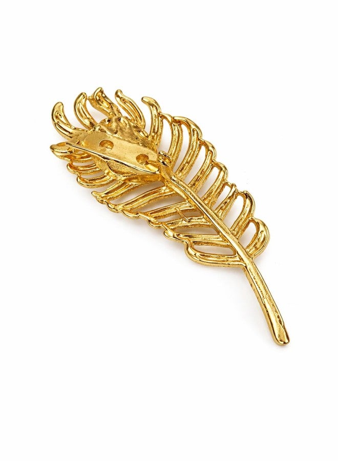 Fiable Collection Gold Feather Brooch for Men & Women with Crystal Stone - Elegant Lapel Pin for Suit, Blazer & Saree - Premium Metal Feather Pin for Wedding, Party & Formal Wear - Image 3