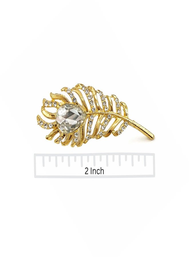 Fiable Collection Gold Feather Brooch for Men & Women with Crystal Stone - Elegant Lapel Pin for Suit, Blazer & Saree - Premium Metal Feather Pin for Wedding, Party & Formal Wear - Image 4