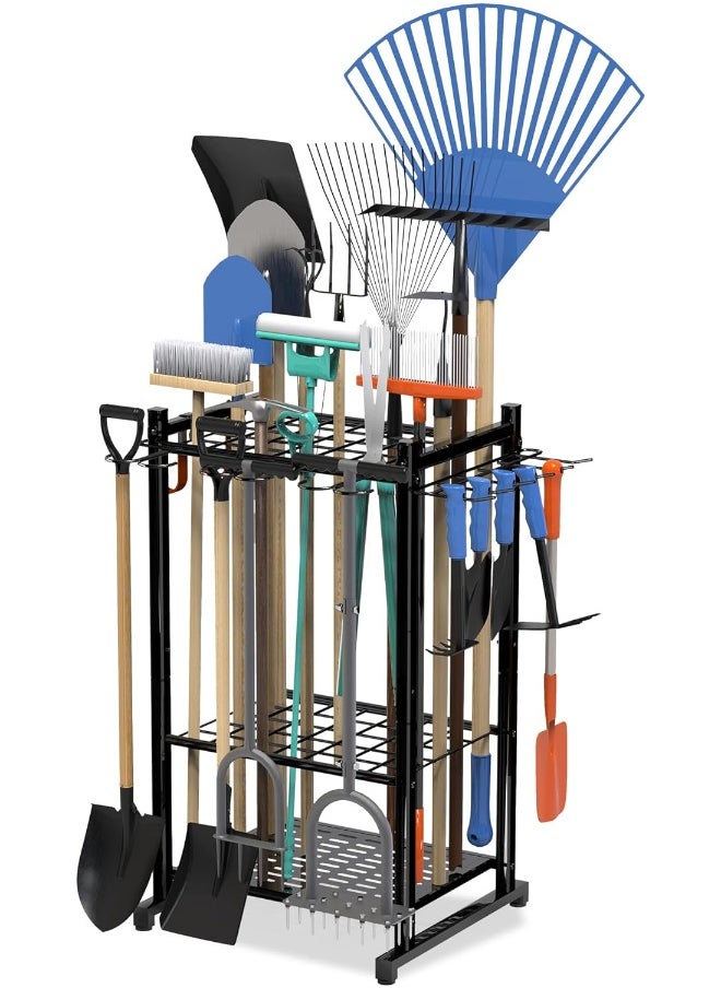 Generic Sttoraboks  Garden Tool Organizer With Storage Hooks, Yard Tool Tower Rack For Garage Organization And Storage, Up To 51 Tools, Heavy Duty Steel Garden Tool Stand For Shed, Garage, Outdoor, Home Black  - Image 1
