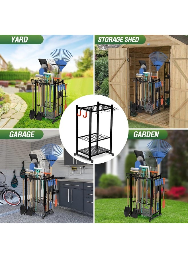 Generic Sttoraboks  Garden Tool Organizer With Storage Hooks, Yard Tool Tower Rack For Garage Organization And Storage, Up To 51 Tools, Heavy Duty Steel Garden Tool Stand For Shed, Garage, Outdoor, Home Black  - Image 3
