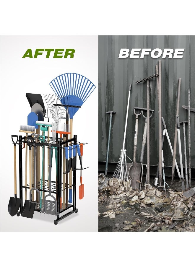 Generic Sttoraboks  Garden Tool Organizer With Storage Hooks, Yard Tool Tower Rack For Garage Organization And Storage, Up To 51 Tools, Heavy Duty Steel Garden Tool Stand For Shed, Garage, Outdoor, Home Black  - Image 4