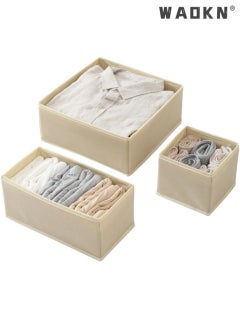 WAOKN Set of 3 Socks and Underwear Organizers Foldable Fabric Storage Boxes,Underwear Drawer Organizers and Wardrobe Dividers,Clothes,Socks,Ties,Underwear Organizers (Beige)  - Image 1