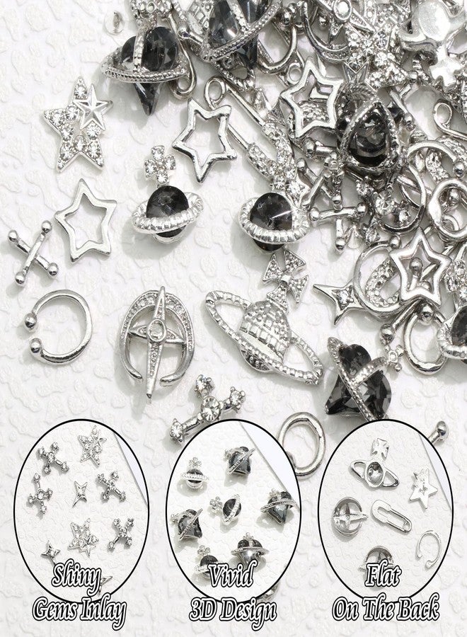 BELICEY 190PCS 3D Nail Charms - Silver Star Cross Planet Rivet Punk Cone Jewels for Acrylic Nails - Image 3