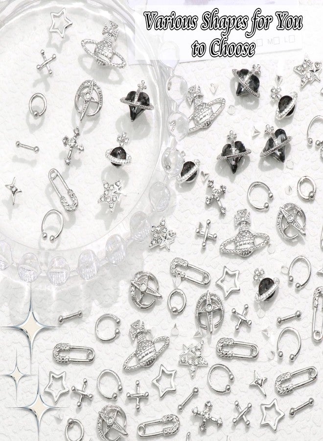 BELICEY 190PCS 3D Nail Charms - Silver Star Cross Planet Rivet Punk Cone Jewels for Acrylic Nails - Image 5