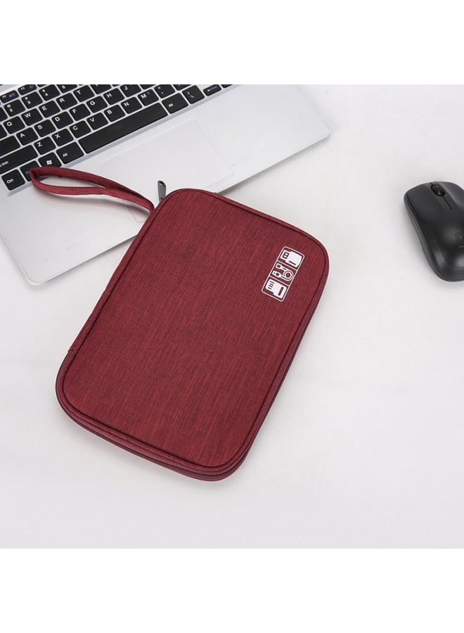 Data Cable Storage Bag Headset Digital Bag Power Charger U Disk Multi-functional Travel Portable Storage Bag-Color:Wine Red  - Image 1