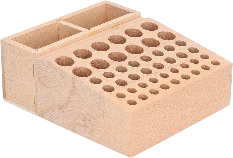 Leather Tool Holder 2 Grid 46 Holes, Wooden Leathercraft Tool Rack Storage Box, Beech Material Leather Working Tool Holder with Dual Compartments for Stamps Chisels Needles - Image 4