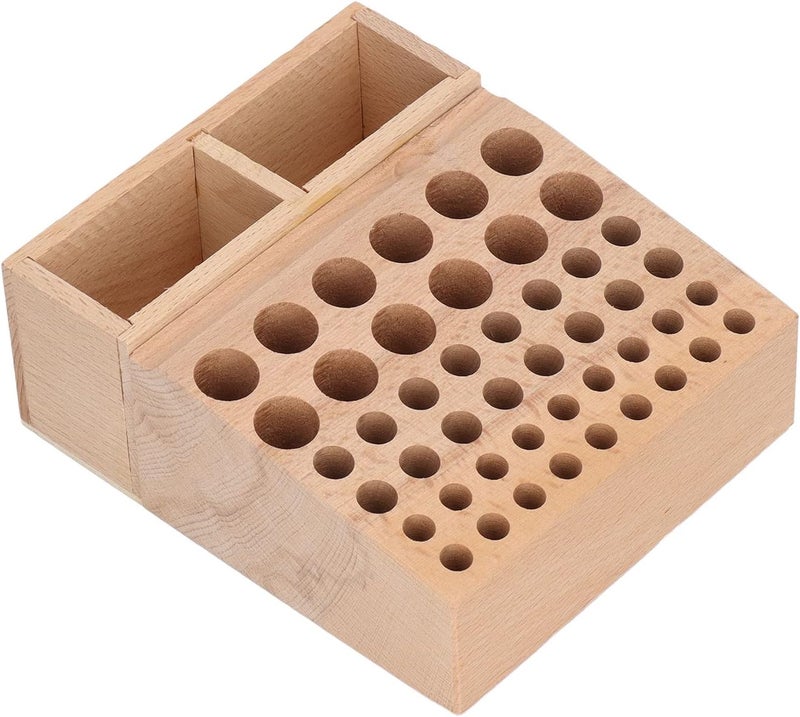 Leather Tool Holder 2 Grid 46 Holes, Wooden Leathercraft Tool Rack Storage Box, Beech Material Leather Working Tool Holder with Dual Compartments for Stamps Chisels Needles - Image 1