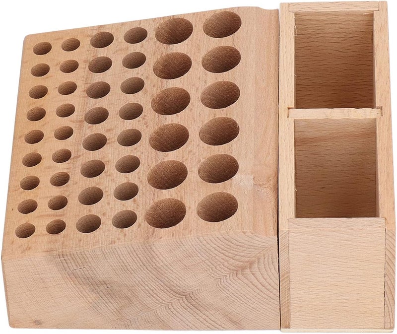 Leather Tool Holder 2 Grid 46 Holes, Wooden Leathercraft Tool Rack Storage Box, Beech Material Leather Working Tool Holder with Dual Compartments for Stamps Chisels Needles - Image 3