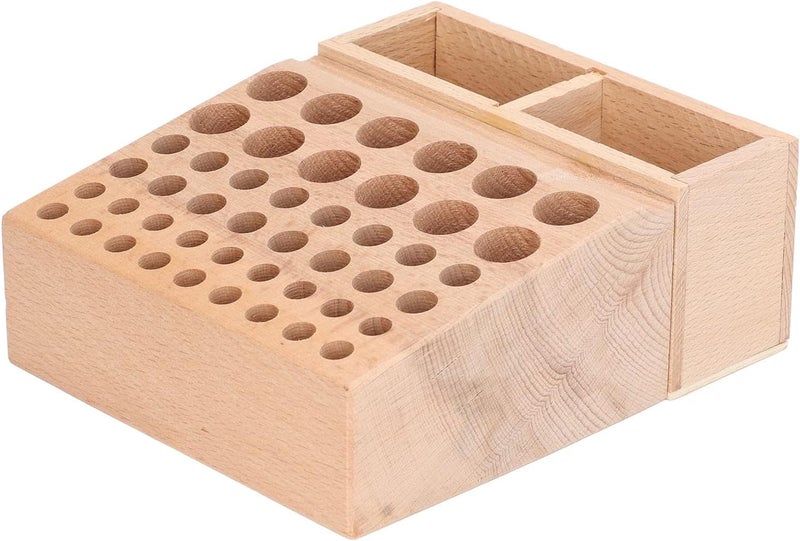 Leather Tool Holder 2 Grid 46 Holes, Wooden Leathercraft Tool Rack Storage Box, Beech Material Leather Working Tool Holder with Dual Compartments for Stamps Chisels Needles - Image 5