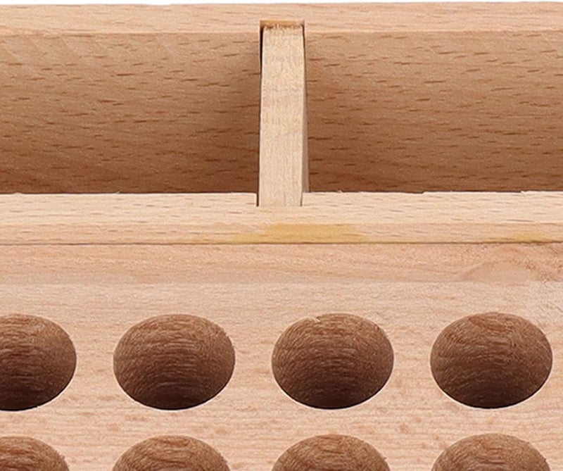 Leather Tool Holder 2 Grid 46 Holes, Wooden Leathercraft Tool Rack Storage Box, Beech Material Leather Working Tool Holder with Dual Compartments for Stamps Chisels Needles - Image 2