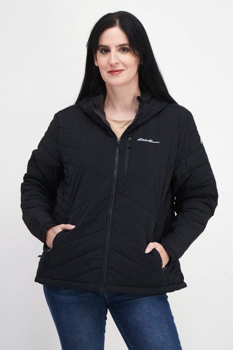 Eddie Bauer Women Hooded Brand Logo Quilted Jacket, Black - Image 1