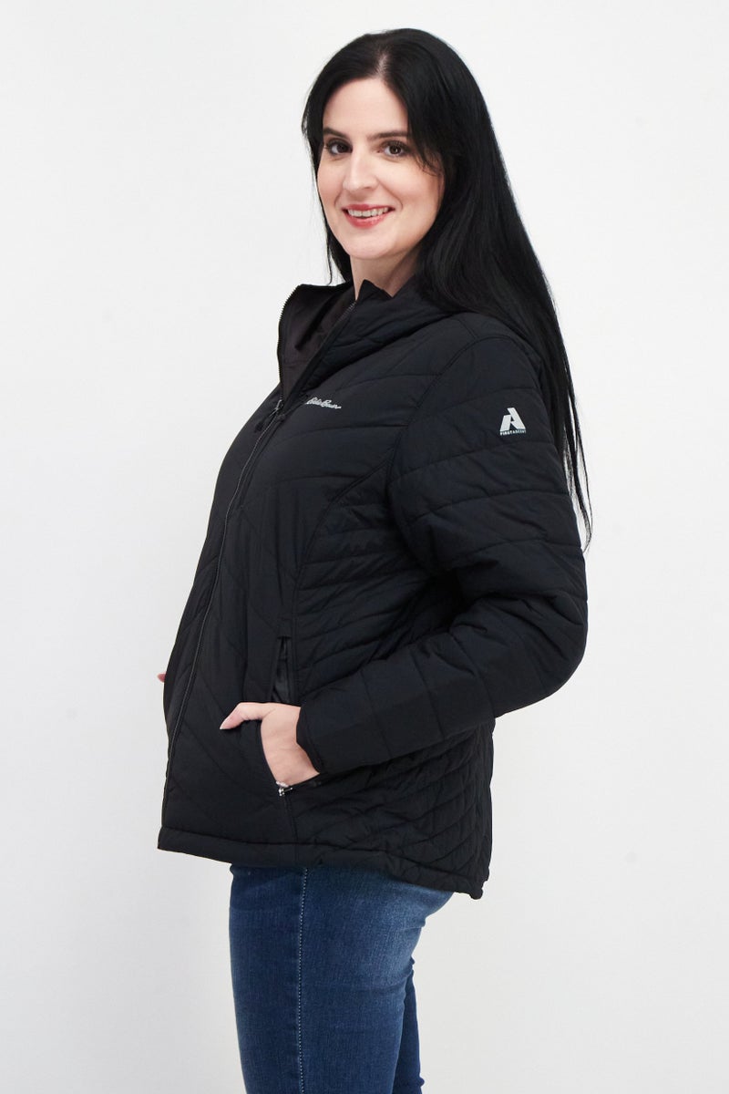 Eddie Bauer Women Hooded Brand Logo Quilted Jacket, Black - Image 2