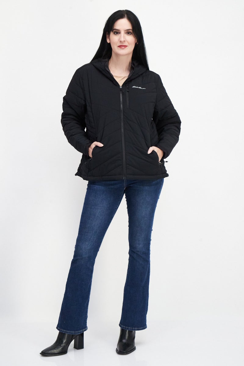 Eddie Bauer Women Hooded Brand Logo Quilted Jacket, Black - Image 4