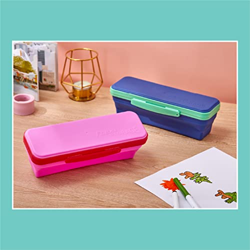 It's Academic Flexi Storage Box with Lid, Compact and Collapsible Pencil Case Design for Craft and School Supplies, Pink and Blue, 2 Pack - Image 2