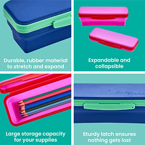 It's Academic Flexi Storage Box with Lid, Compact and Collapsible Pencil Case Design for Craft and School Supplies, Pink and Blue, 2 Pack - Image 4