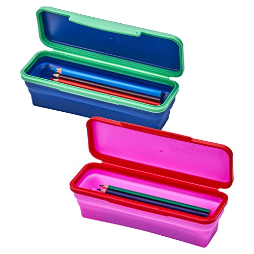 It's Academic Flexi Storage Box with Lid, Compact and Collapsible Pencil Case Design for Craft and School Supplies, Pink and Blue, 2 Pack - Image 1