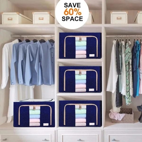 Suicune Large Clothes Storage Bags Foldable Closet Organizers and Storage Bins with Sturdy Zipper Thick Fabric Closet Storage Containers with Durable Handles for Clothing Blanket Toys Blue - Image 5