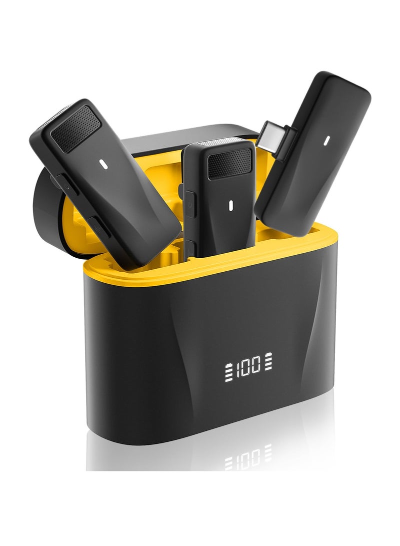 SYOSI Mini Wireless Lapel Lavalier Microphone 2 Pack with Charge Case Professional Audio Quality Noise Cancelling 65ft Range Dual-Channel Voice for Video Podcast Vlog Compatible for Android and iPhone - Image 1