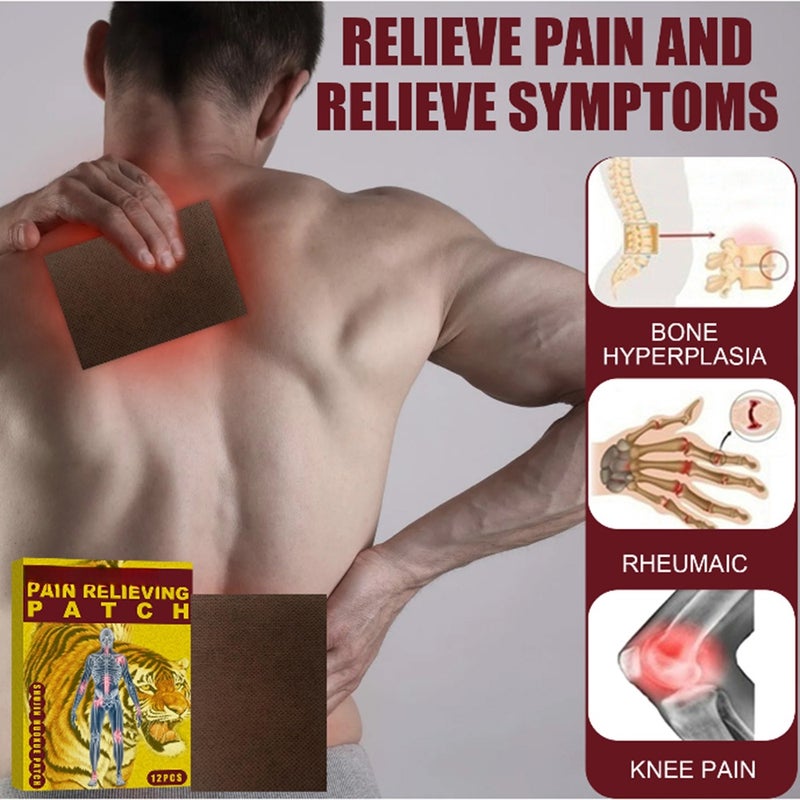 12PCS Tiger Plaster Patches Relax Meridian and Activate Collaterals Joint Damage Shoulder Lumbar Vertebra Patch for Treat Muscle Pain Stiffness Relieve Rheumatoid - Image 4