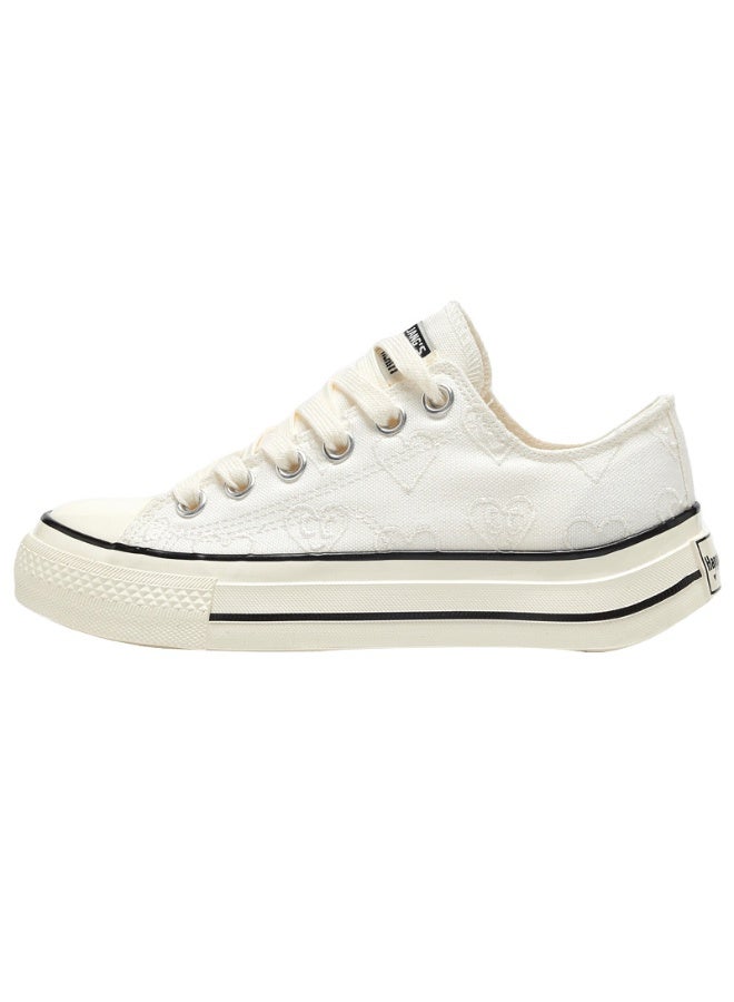 CONVERSE Women's Low-Top Canvas Shoes - Heart Pattern Embroidered Sneakers, Stylish & Comfortable for Daily Casual Wear