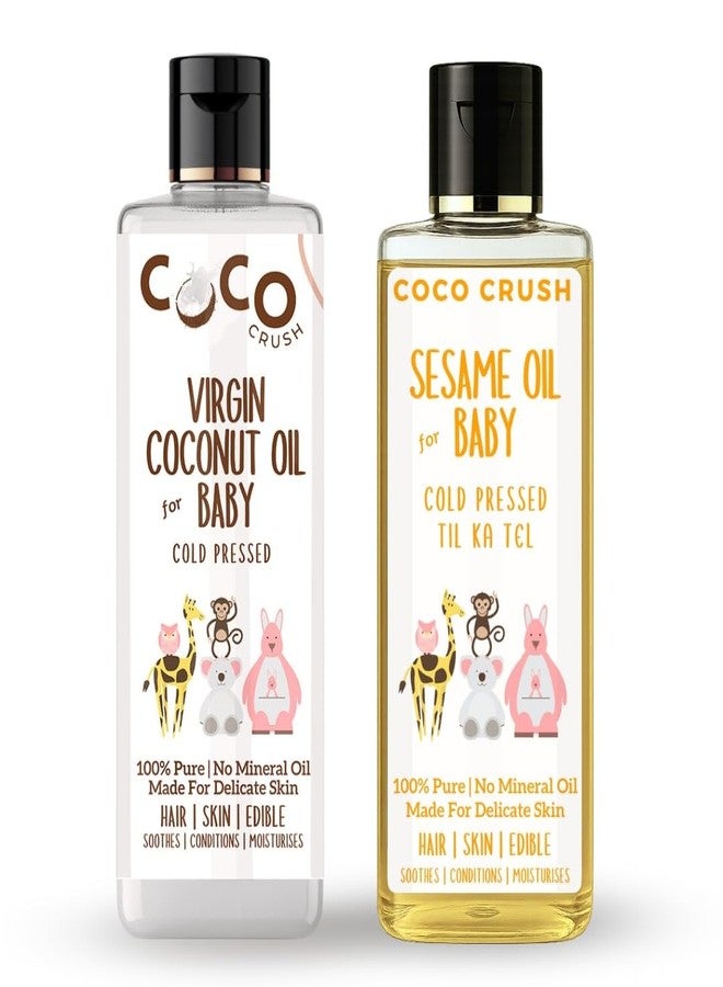 Coco Crush 100% Natural Cold Pressed Coconut & Sesame Oil Combo for Babies | Pure, Safe & Chemical-Free | Nourishing Hair & Body Massage Oil (100ml(2 * 50ml)) - Image 1
