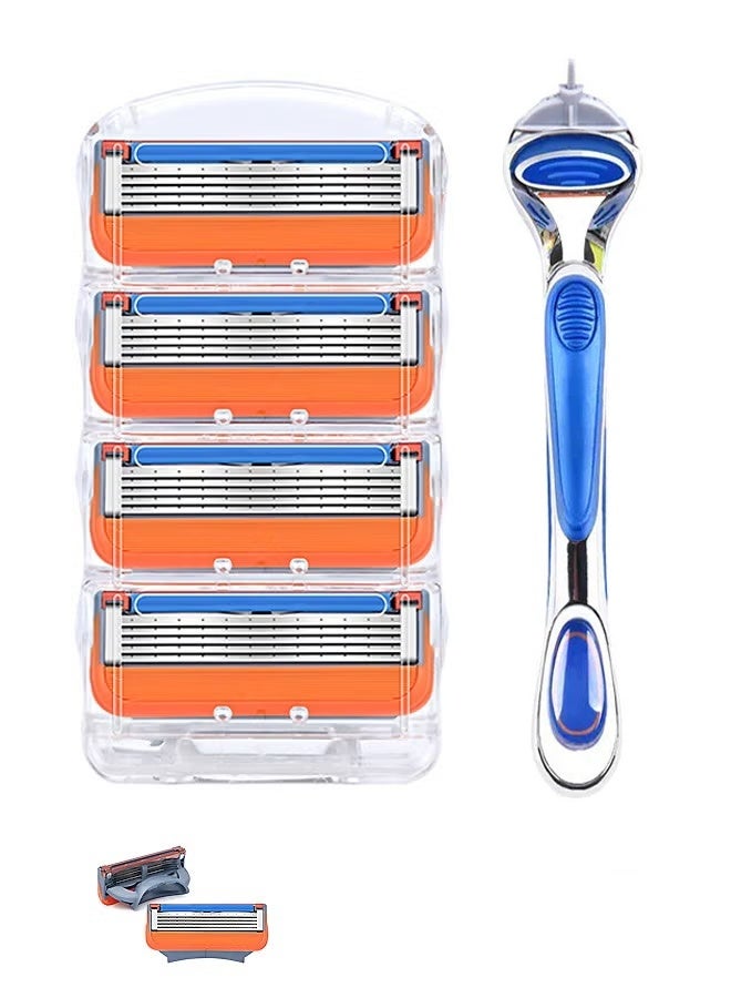 4-Blade Razor Ultra-Thin Blades with 1 Handle (Orange+Blue) - Image 1