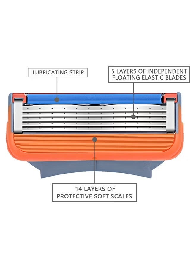 4-Blade Razor Ultra-Thin Blades with 1 Handle (Orange+Blue) - Image 4