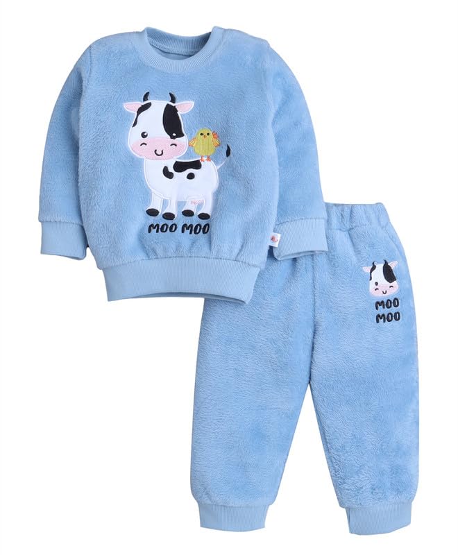 BUMZEE Boys Cotton Full Sleeves Sweatshirt & Jogger Set Blue - 6-12 Months (Peb10908C-blu) - Image 1