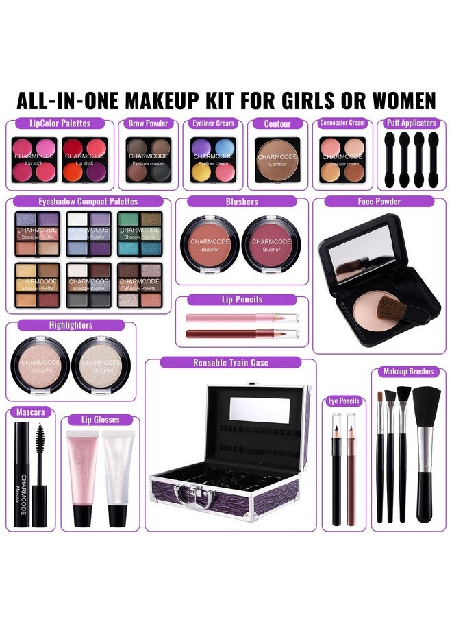 CHARMCODE Makeup Kit For Teen Girls & Women Full Kit Beauty Train Case With Starter Cosmetic Set Make Up Valentine'S Day Gift Box With Eyeshadowlipglosshighlighterblushlip&Eye Pencilsbrush & More(Purple)  - Image 3
