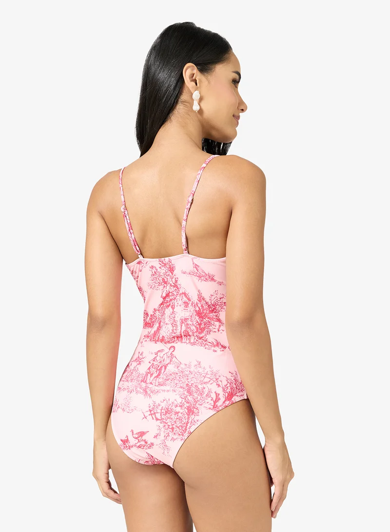 Ginger 2 PC Floral Swimsuit with Sarong Coverup