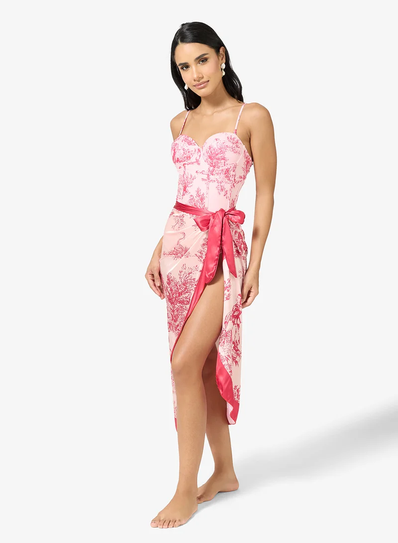 Ginger 2 PC Floral Swimsuit with Sarong Coverup