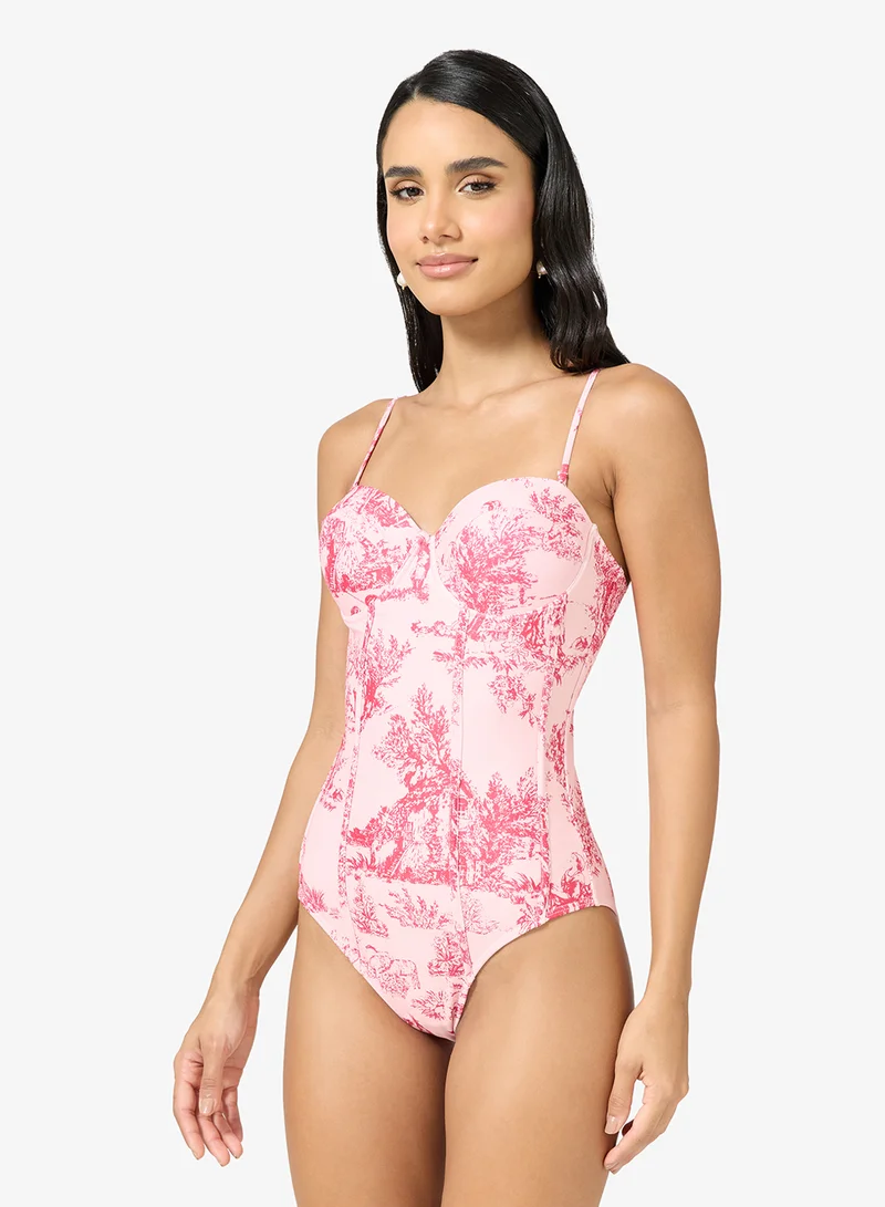 Ginger 2 PC Floral Swimsuit with Sarong Coverup
