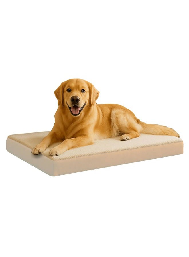 PETMAKER Orthopedic Dog Bed ? 2-Layer Memory Foam Dog Bed with Machine Washable Sherpa Top Cover ? 36x27 Dog Bed for Large Dogs up to 65lbs (Tan) - Image 1