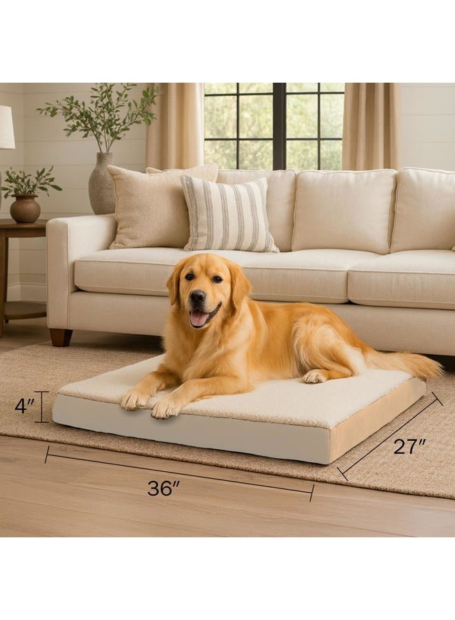 PETMAKER Orthopedic Dog Bed ? 2-Layer Memory Foam Dog Bed with Machine Washable Sherpa Top Cover ? 36x27 Dog Bed for Large Dogs up to 65lbs (Tan) - Image 2