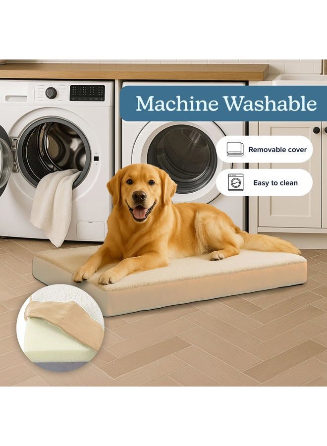 PETMAKER Orthopedic Dog Bed ? 2-Layer Memory Foam Dog Bed with Machine Washable Sherpa Top Cover ? 36x27 Dog Bed for Large Dogs up to 65lbs (Tan) - Image 3