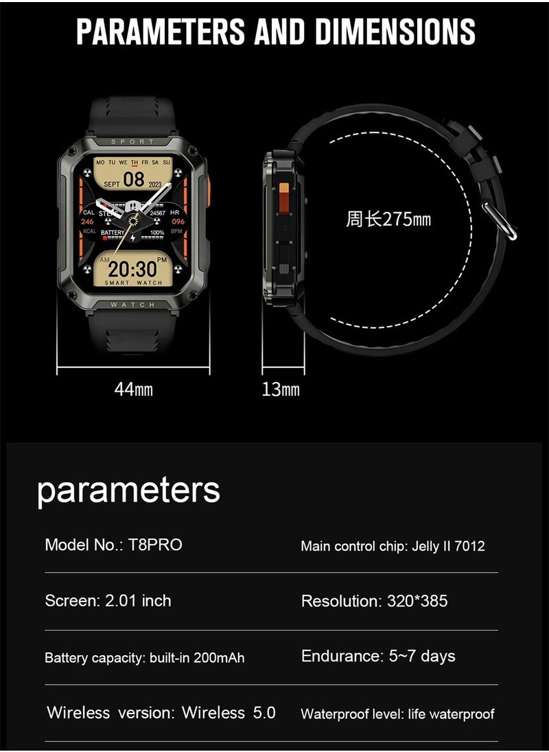 Military Smart Watch, 2.01" Large Display Fitness Tracker Watch, Waterproof Voice Assistant Smartwatch, Full Touch Screen Smart Wrist Watch With Multiple Sports Modes, (Silicone Khaki)