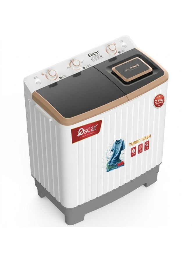 OSCAR 8KG Semi Automatic Twin Tub Washing Machine, 5KG Spin Capacity, 400W Powerful Motor, Compact & Energy Efficient | Ideal for Home Use - OWM803 – White | 1 Year Warranty