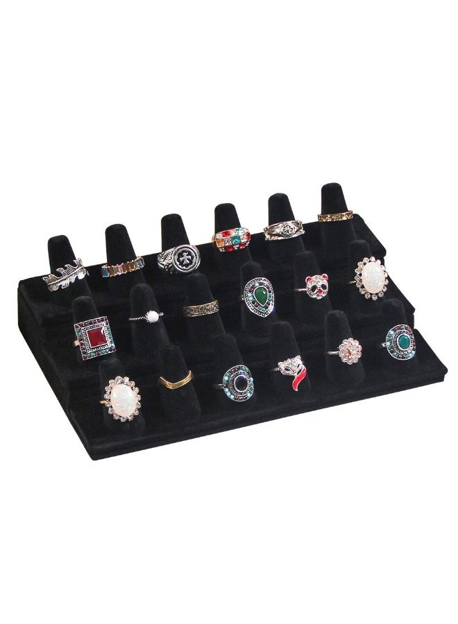 EastChoix 18-Finger Professional Black Velvet Ring Display Stand - Double-Tier Organizer for Boutique, Bridal Expo & Wholesale Jewelry Storage (12x21x6cm) - Image 1