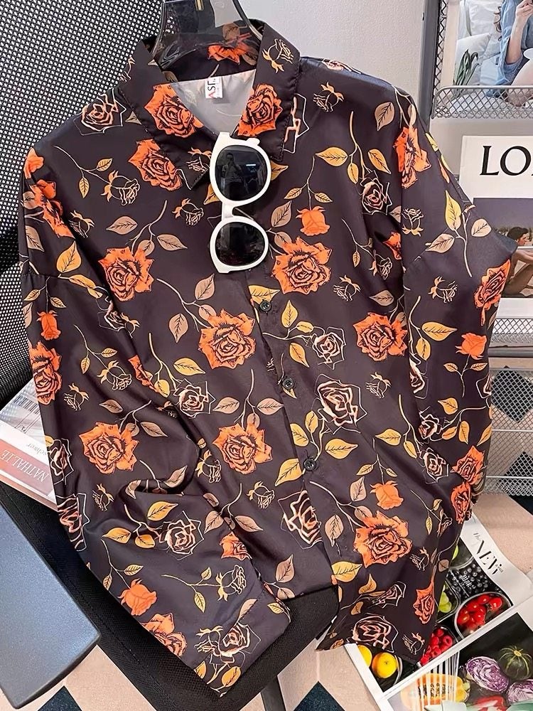Hong Kong-style retro red floral shirt, women's spring and autumn annual meeting, Christmas niche, loose and slimming temperament, long-sleeved top - Image 3