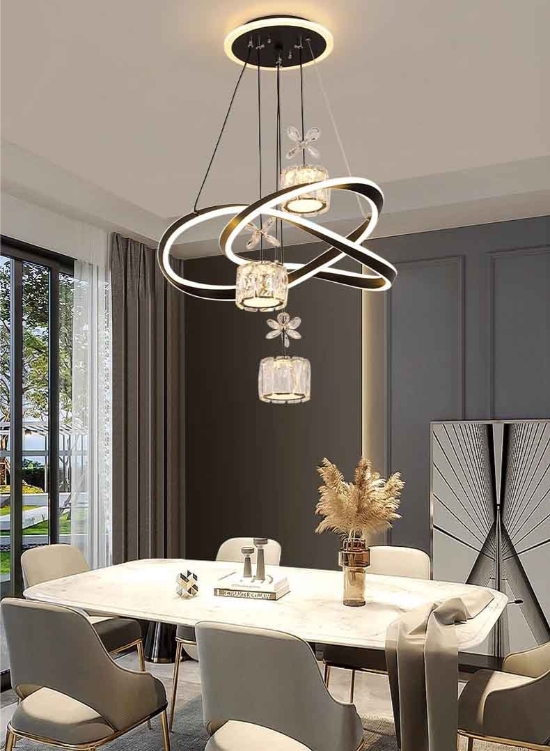 إرنيا ثريا كريستالية حديثة ذات قاعدة مضيئة وثلاثة بلورات من طراز K9 ومصابيح السقف قابلة للضبط لمدة 48 سنتيمترا، وثلاثة أنواع من درجات الحرارة الملونة تنطبق على الممرات والمطاعم وممرات الدخول 48 سنتيمترا، أسود) - Image 4