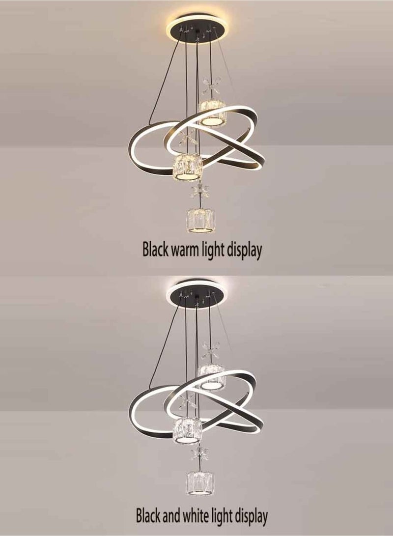 إرنيا ثريا كريستالية حديثة ذات قاعدة مضيئة وثلاثة بلورات من طراز K9 ومصابيح السقف قابلة للضبط لمدة 48 سنتيمترا، وثلاثة أنواع من درجات الحرارة الملونة تنطبق على الممرات والمطاعم وممرات الدخول 48 سنتيمترا، أسود) - Image 3