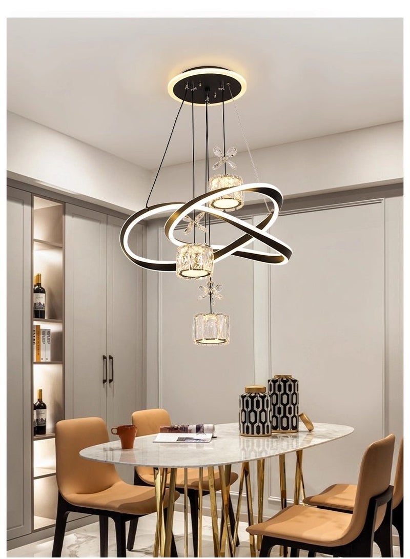 إرنيا ثريا كريستالية حديثة ذات قاعدة مضيئة وثلاثة بلورات من طراز K9 ومصابيح السقف قابلة للضبط لمدة 48 سنتيمترا، وثلاثة أنواع من درجات الحرارة الملونة تنطبق على الممرات والمطاعم وممرات الدخول 48 سنتيمترا، أسود) - Image 1