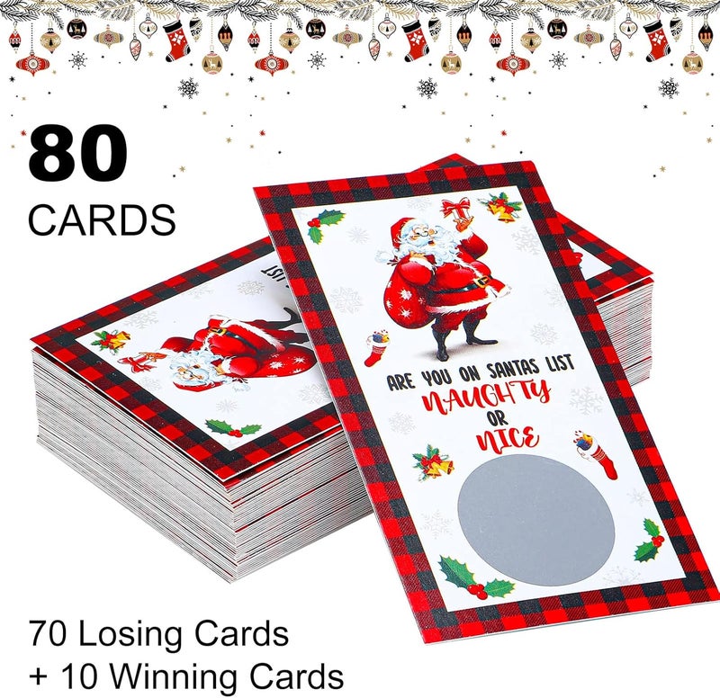 Woanger 80 Pcs Christmas Scratch Off Game Cards Holiday Games Naughty or Nice Scratch Off Cards Scratch Off Winner Tickets are You on Santas List Christmas Activities for Adults Groups Kids - Image 2