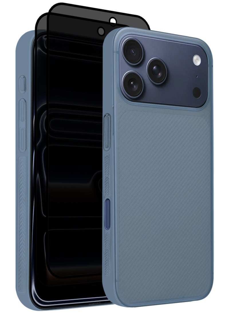 CATANES غطاء علبة 3 حزم لجهاز iPhone 17 Pro، تصميم خط Air Skin الخلفي، غطاء قوي ومت耐، غطاء رقيق للغاية، غطاء حماية من السقوط شفاف مع واقيين للشاشة الخصوصية - أزرق فاتح - Image 1