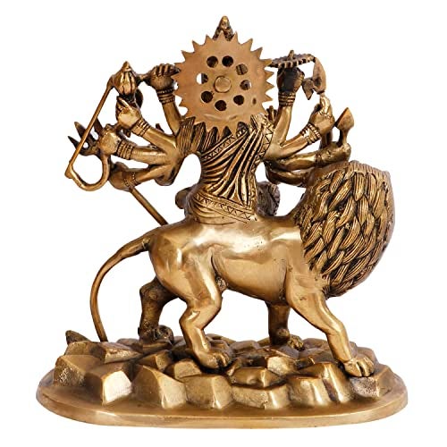 ARTVARKO Brass Maa Durga Idol Sitting On Lion Ma Sherwali Murti Vaishno Devi Statue for Home Mandir Office Living Room Shop Gift Navratra Puja 9 Inch - Image 5