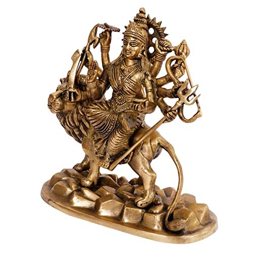 ARTVARKO Brass Maa Durga Idol Sitting On Lion Ma Sherwali Murti Vaishno Devi Statue for Home Mandir Office Living Room Shop Gift Navratra Puja 9 Inch - Image 4