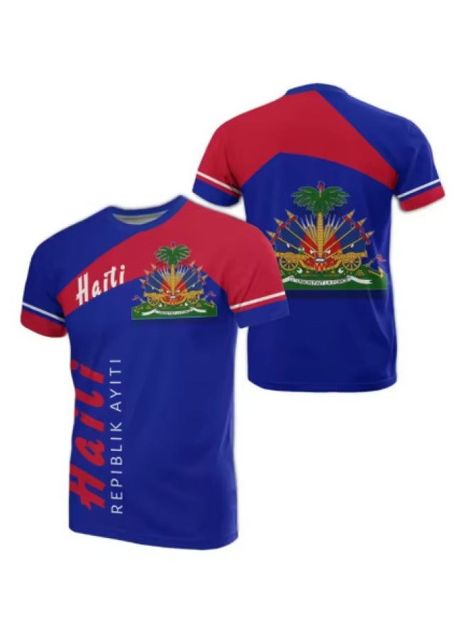 Oversized T-shirt 3d Printed National Emblem Flag Caribbean Sea Haiti Island Vintage Clothing Streetwear Casual Wear