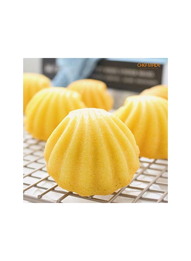 chefmade Madeleine Mold Cake Pan, 12-Cavity Non-Stick Spherical Shell Madeline Bakeware for Oven Baking (Champagne Gold) - Image 2