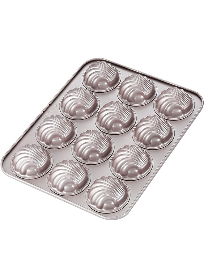 chefmade Madeleine Mold Cake Pan, 12-Cavity Non-Stick Spherical Shell Madeline Bakeware for Oven Baking (Champagne Gold) - Image 1