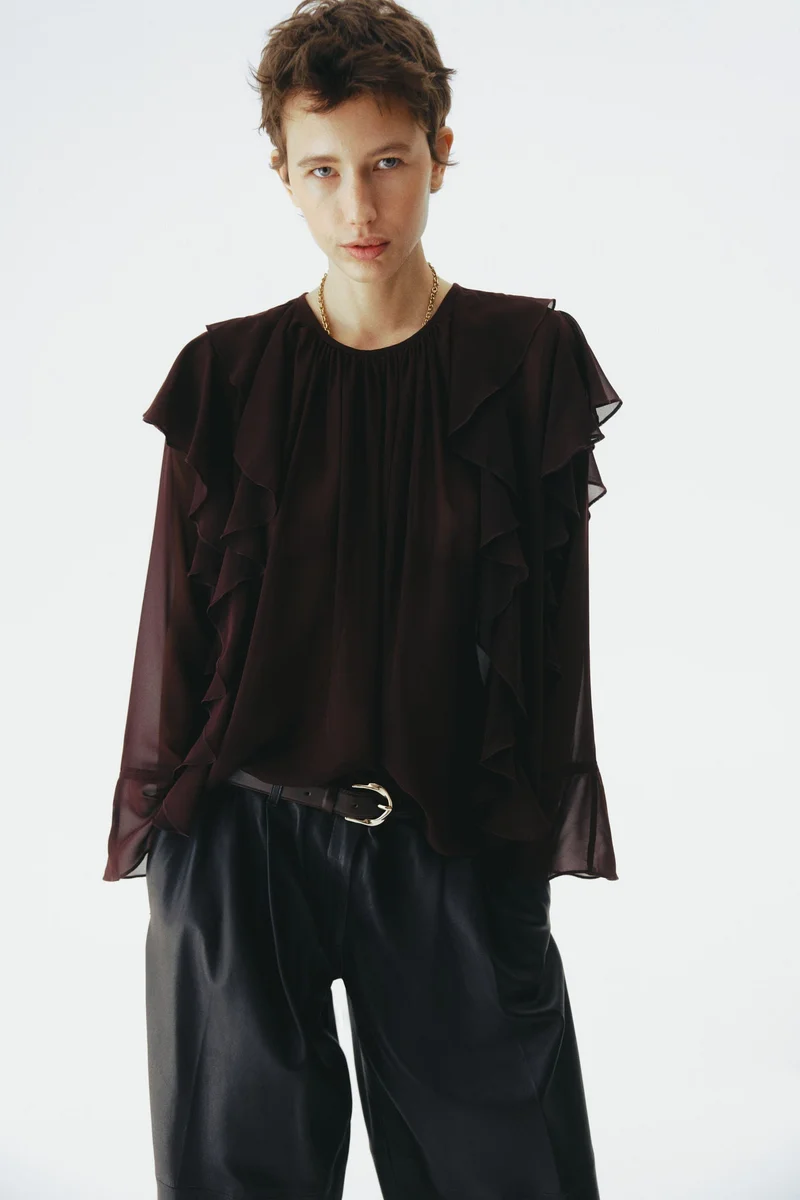 H&M Sheer flounce-trimmed blouse